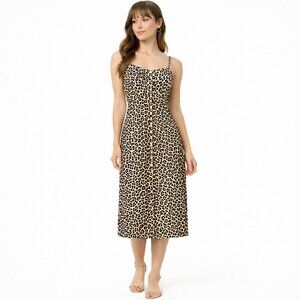 H&M Leopard Print Midi Button Linen Slip Dress Y2K Animal Print Minimalist M